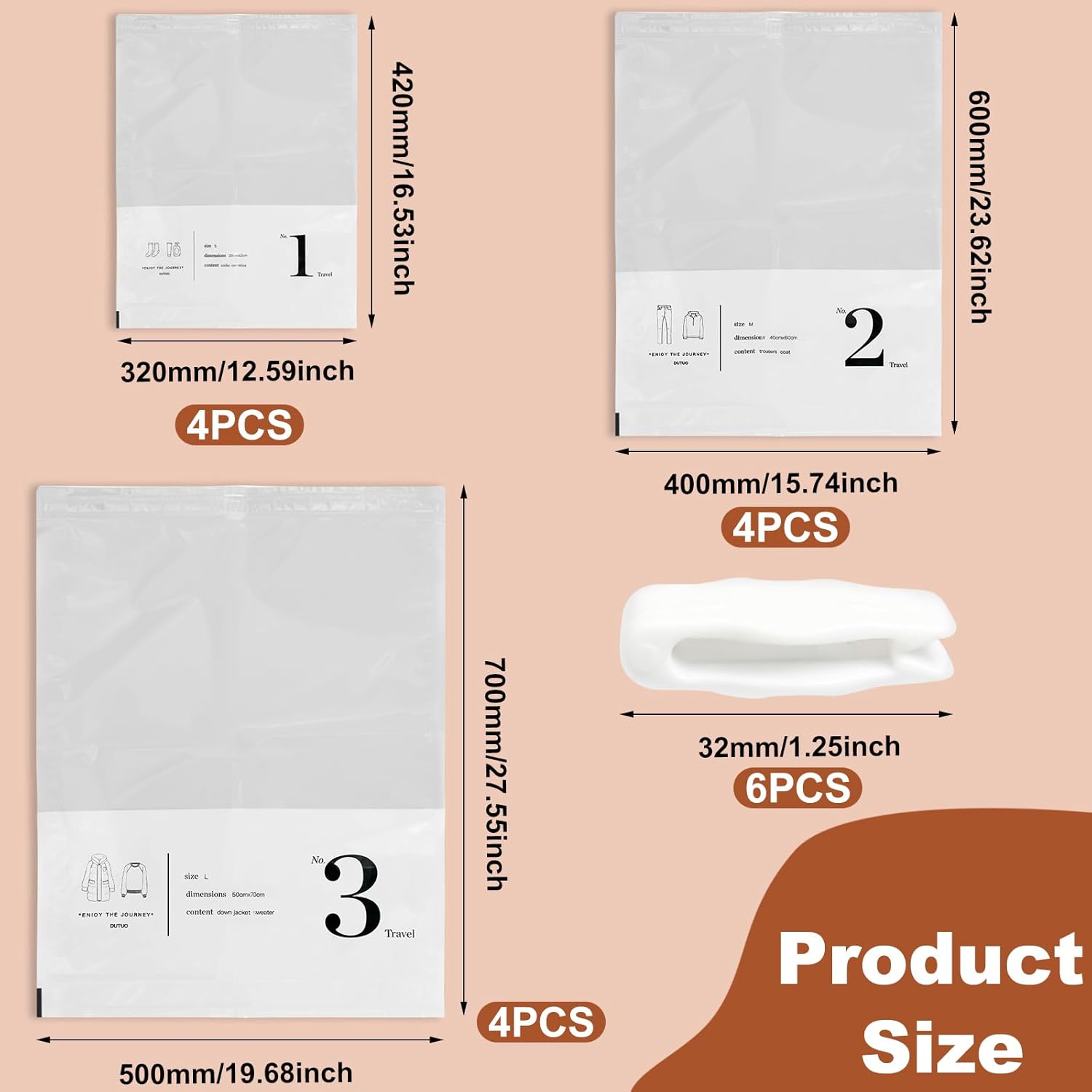 12 Pcs Vacuum Storage Bags for Clothes, 32*42cm/40*60cm/50*70cm Roll-Up Transparent Compression Space Saver Bags, Travel Space Saver Pack, Reusable Vacuum Compression Storage Bags, No Pump Needed