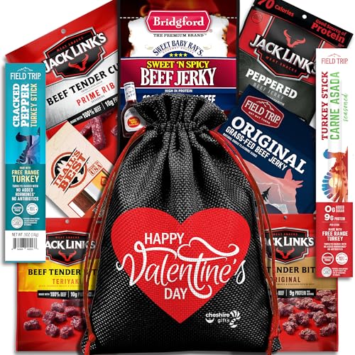 Beef Jerky Valentines Variety Pack - Valentines Day Gifts for Him Basket with Beef Jerky Gifts for...