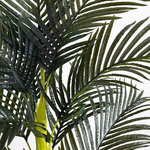 Image of Nearly Natural 6ft Golden Cane Palm Tree, Artificial Double Stalk with Lifelike Leaves, Bendable Branches, Includes Nursery Planter, Ideal for Indoor Decor, Vibrant Green
