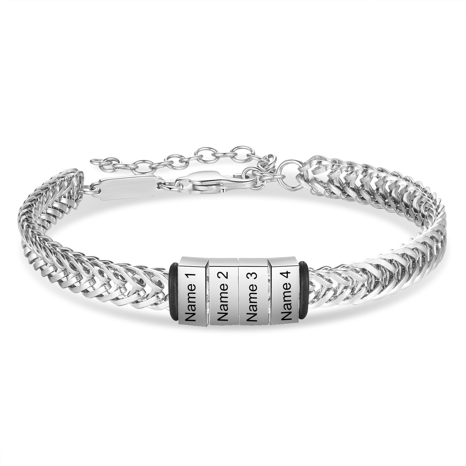 Amsgedhie Pulsera de acero inoxidable para hombre, pulsera personalizada con nombre (de 2 a 6 nombres), longitud de la cadena 25,5 cm, joyas para familiares, maridos.
