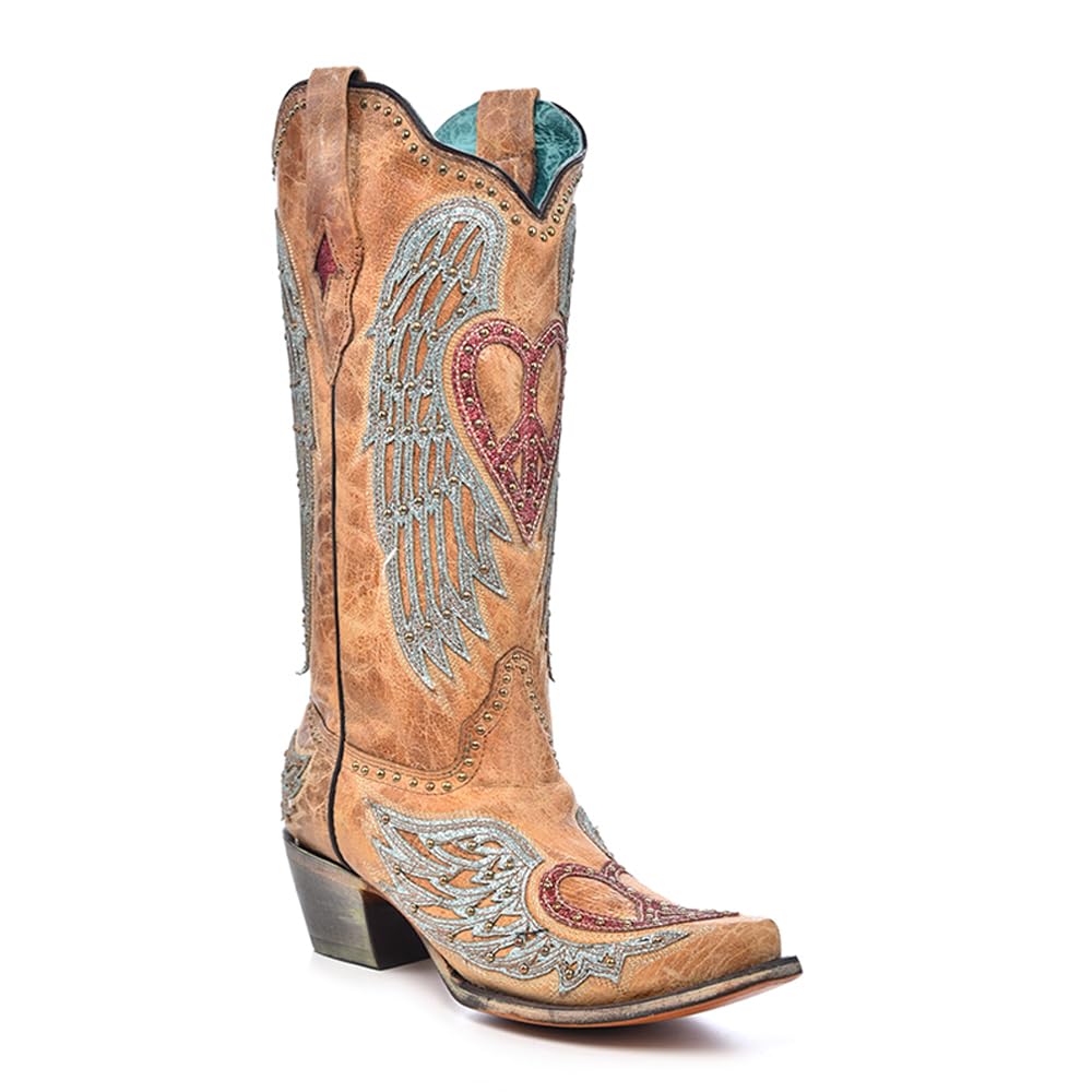 Corral Women's Sand Heart & Wings Overlay & Embroidery & Studs Boot