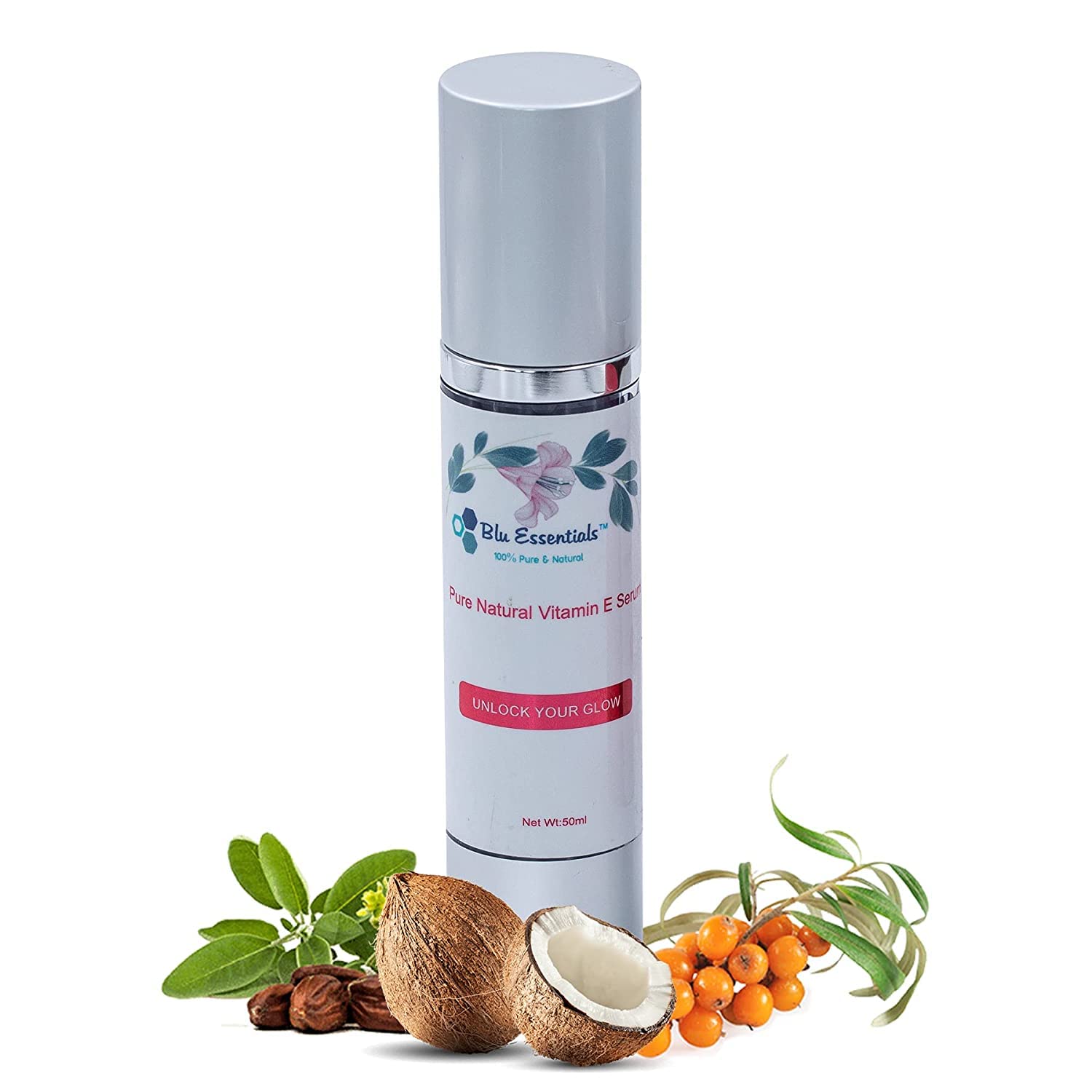 Blu Essentials Vitamin E Serum for Women and Men | Anti-Ageing Cream | Dark Spot Removal | Moisturizing Cream for Glowing Skin | Anti-Aging, Anti-Wrinkles, Fine Lines & Blemishes | Natural & Paraben Free Face Serum For All Skin Types | 50ml