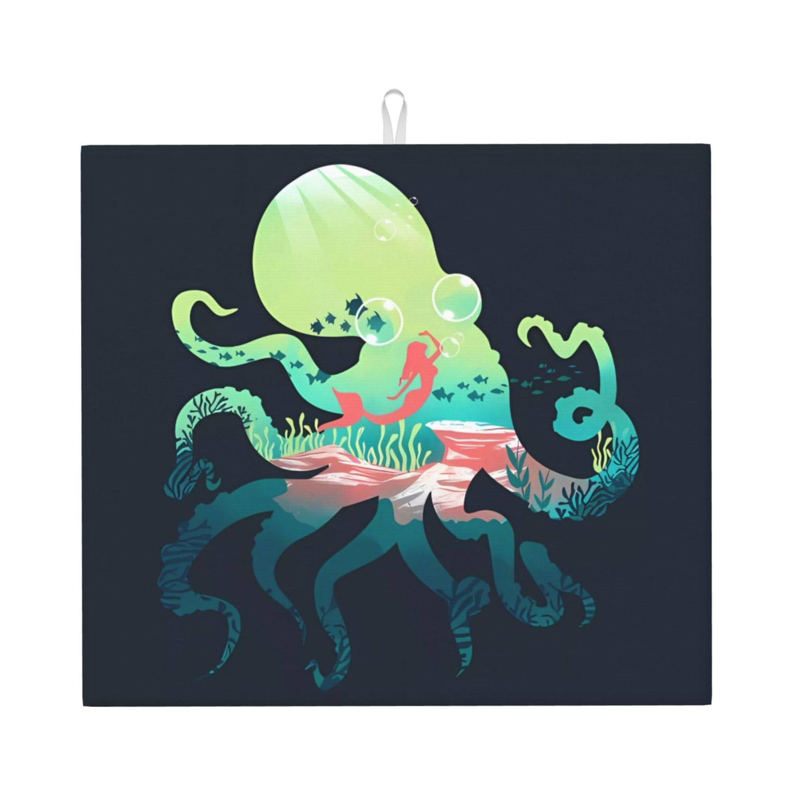 HJFCZH Underwater Ocean Octopus Prints Kitchen Drying Mat - Absorbent Dish Drying Throw with Vibrant Prints, Quick-Dry Countertop Layer for Dishes & Appliances - Non-Slip & Foldable
