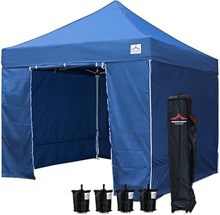 10'x10' Pop Up Canopy Tent Commercial Instant Shelter, with 4 Removable Zippered Side Walls and Heavy Duty Roller Bag, 4 Sand Bags Navy Blue