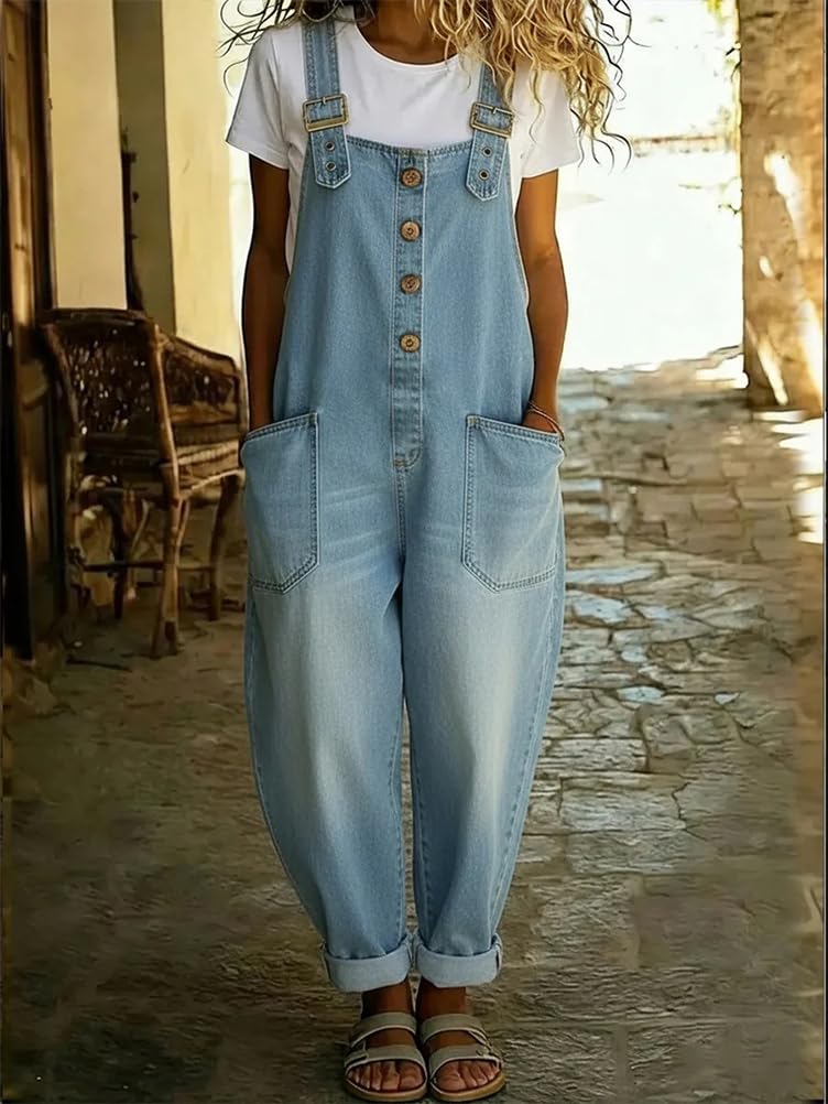 ORANDESIGNE Salopette Jeans Donna Baggy Estiva Vintage Y2K Salopette Jeans Larga Chic Overall Tuta Intera Gamba Larga con Spalline Regolabili