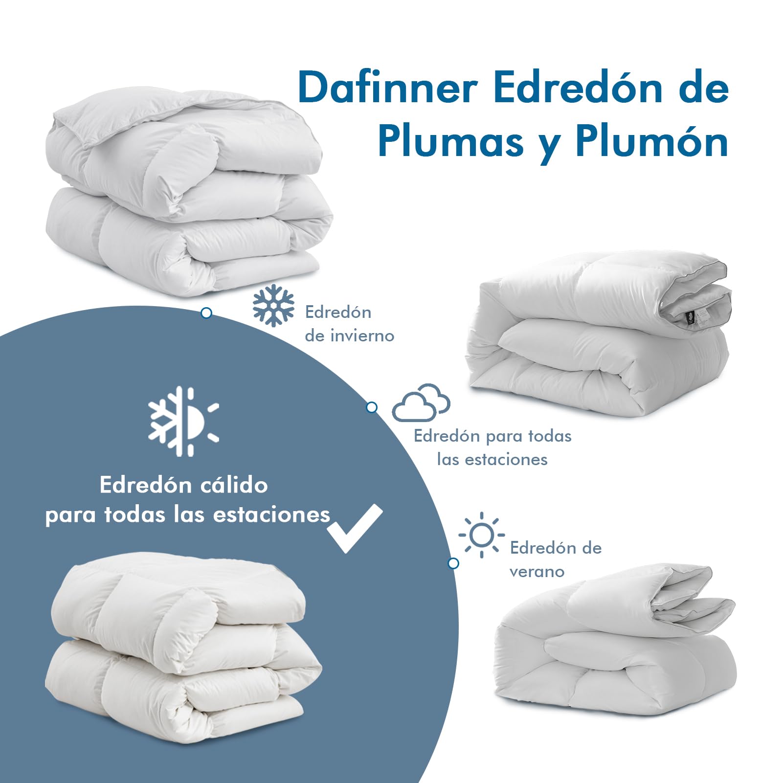 Dafinner Edredón con Temperatura Normal Cama 180, Manta de Lujo con 90% Plumón 330gr/m²，Nordica Cubierta de Algodón Oeko-Tex RDS 240 × 260cm