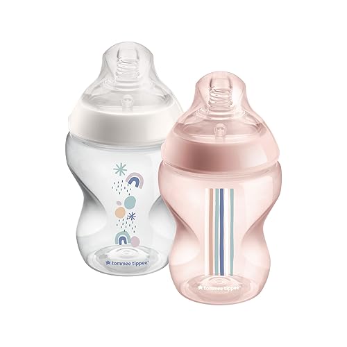 Tommee Tippee Closer to Nature - Biberón anticólico, pezón de flujo lento de 9 onzas, paquete de 2, rosa
