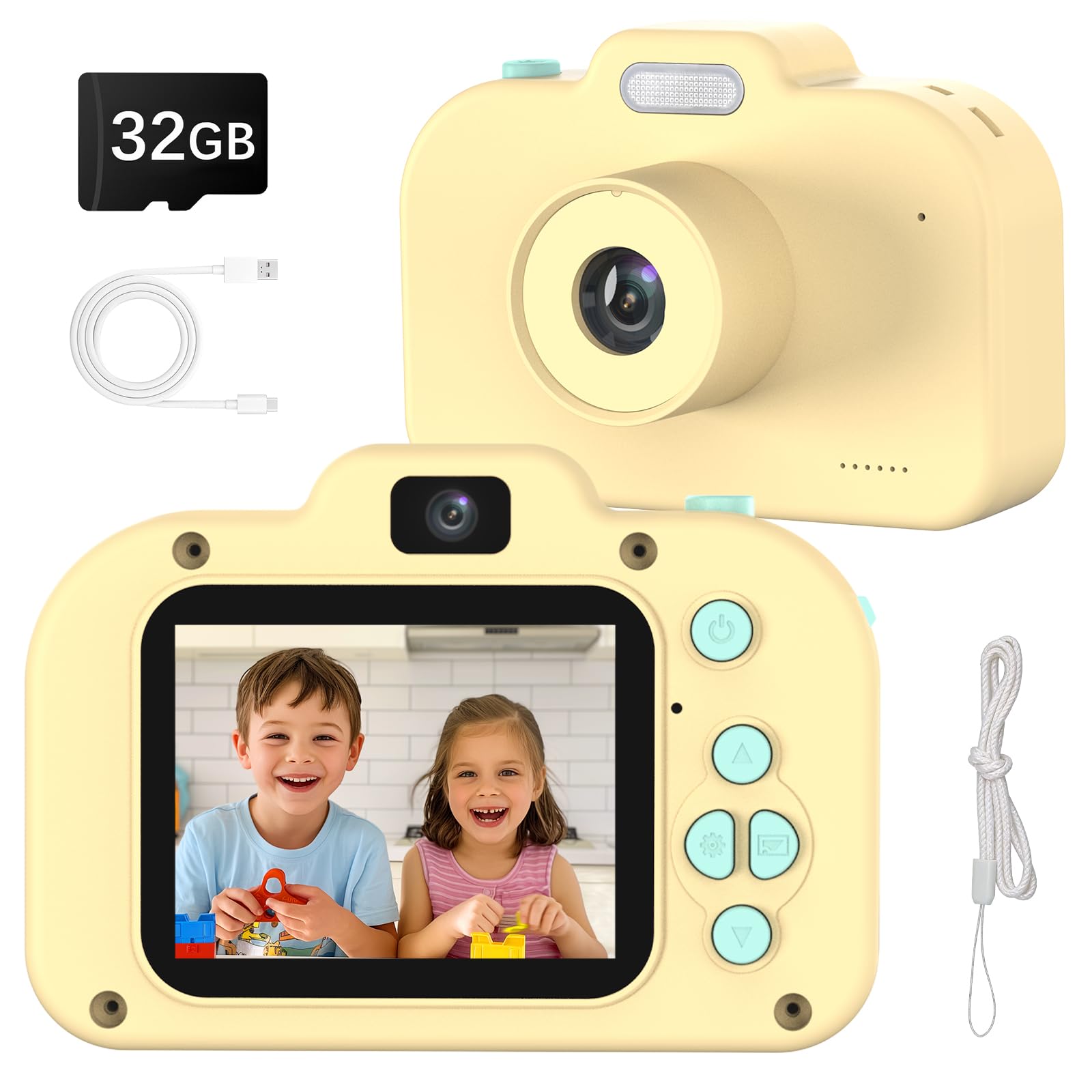 Cámara Fotos Infantil, 1080P HD Cámara Digital para Niños, 2,0" Camara de Fotos con Tarjeta de 32 GB, Regalos para Cumpleaños de Navidad, Juguete para Niñas Niños 3 4 5 6 7 8 9 10 11 12(Amarillo)