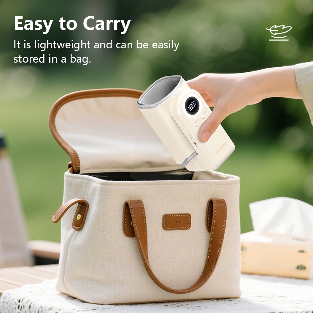Chauffe-biberon portable pour un chauffage rapide et une conservation du lait chaud à température constante, compact et léger (blanc)