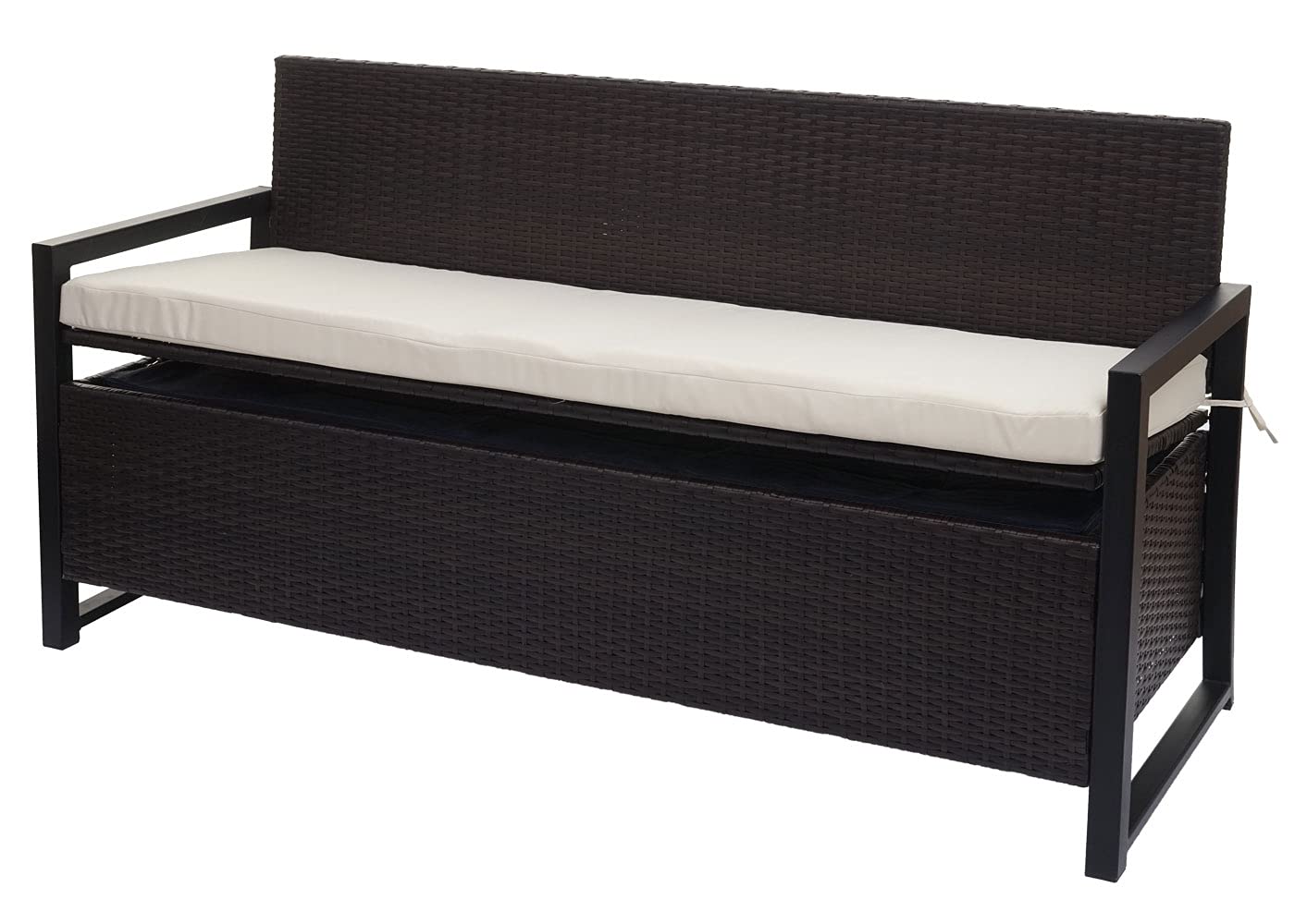 Mendler Poly-Rattan 3er Sitzbank HWC-F39, Gartenbank Truhenbank 