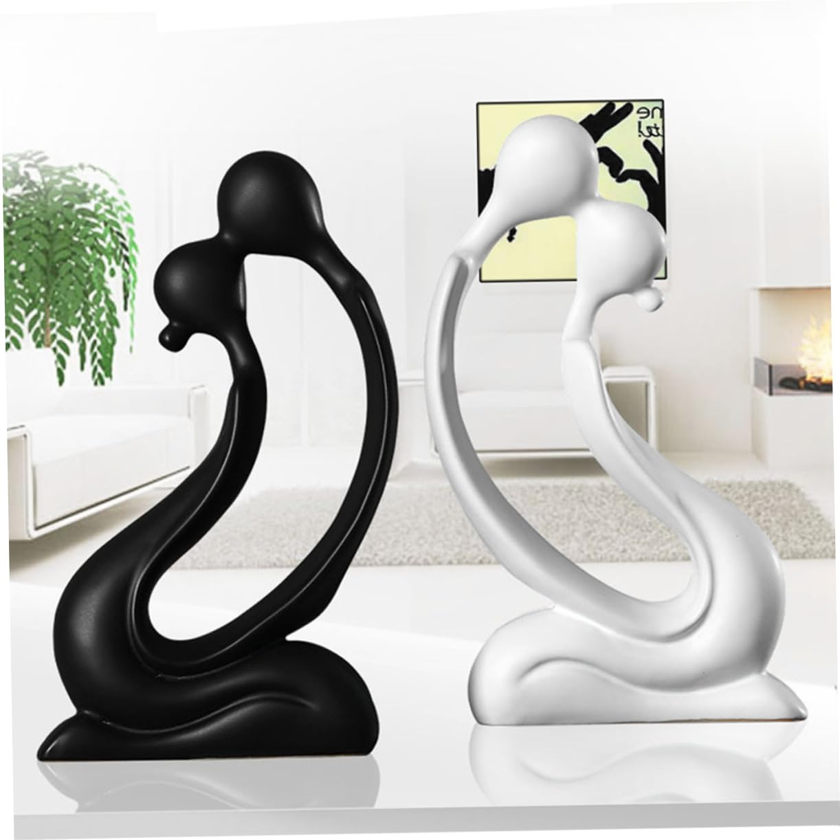 ifundom Abstrakte Liebespaar Figur aus Keramik als Tischdeko | Weißes Kunsthandwerk, Umarmungs-pose mit Abstrakter Form, für Wohnung und Hochzeitsfeier