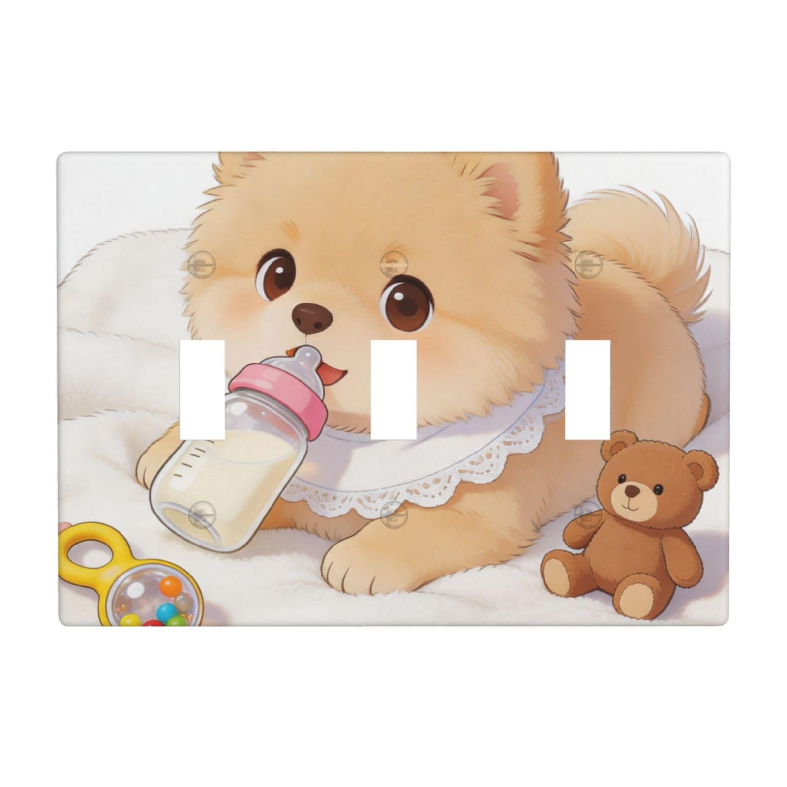 Dogs Drinking Milk 3 Gang Switch Plate Cover-Unbreakable Polycarbonate Wall Plate, Heat Resistant Toggle Switch Decor for Home