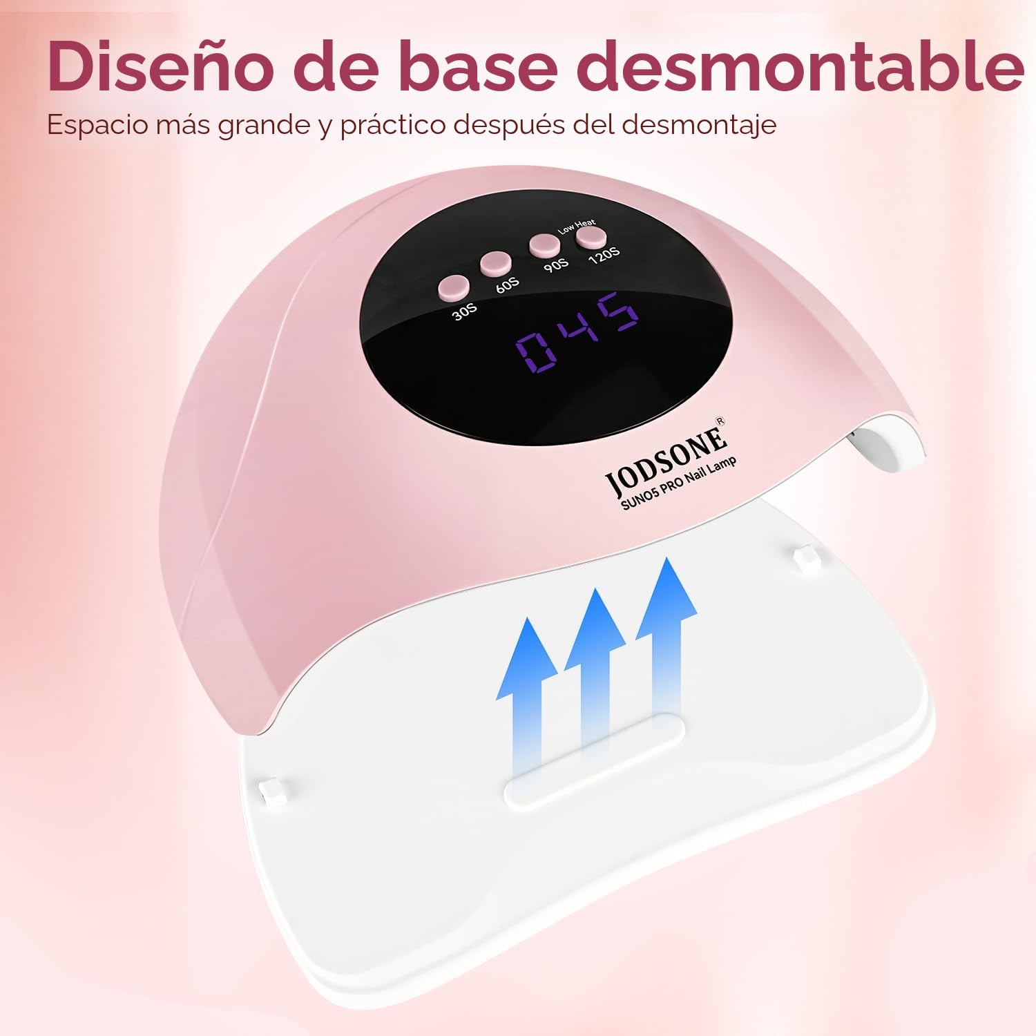 JODSONE Lámpara de uñas semipermanentes UV LED, Lámpara de uñas portátil con sensor automático 4 temporizadores, secador de esmalte en gel para salón y hogar, herramienta de manicure rosa
