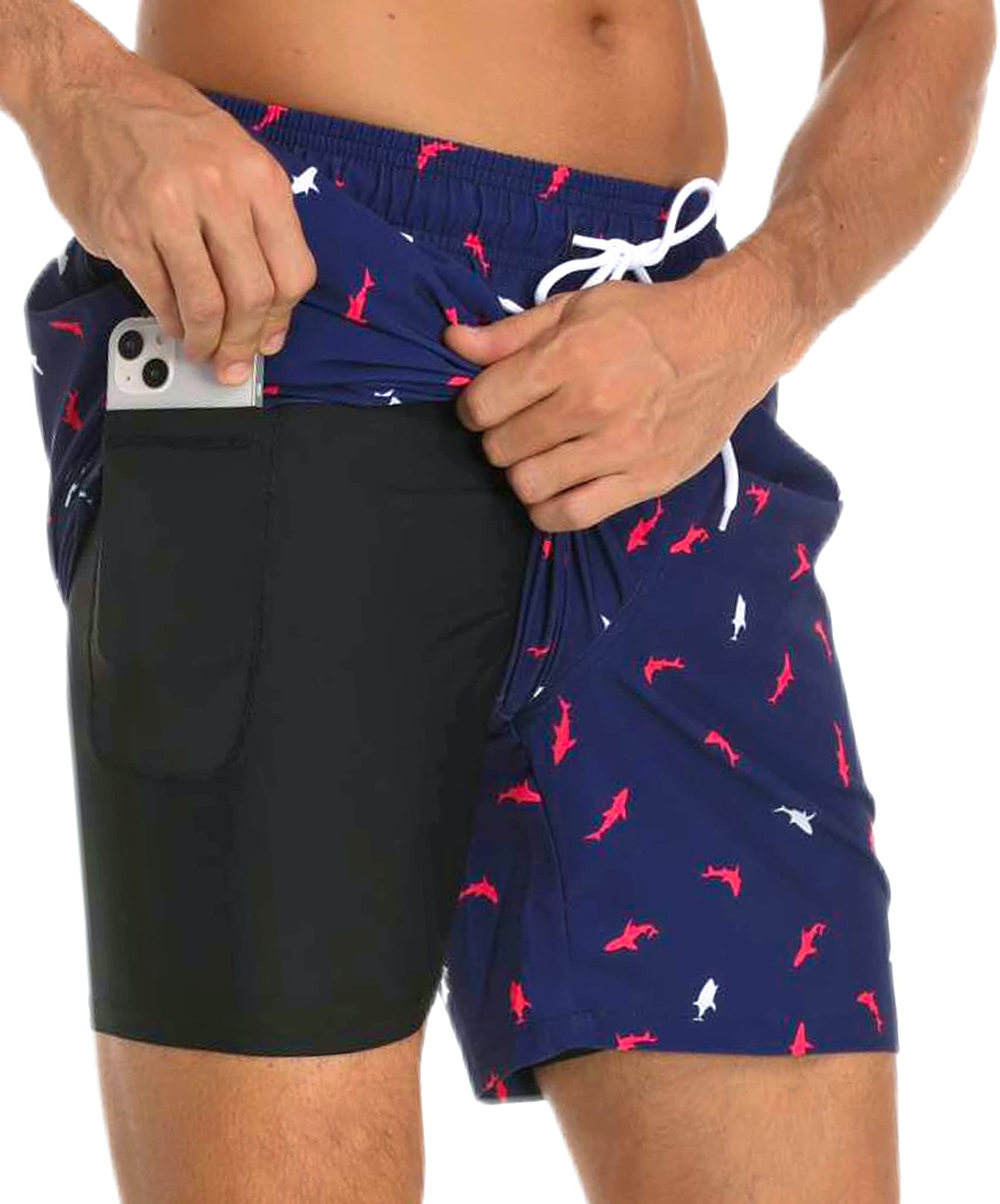 Badehose Herren Badeshorts 2-in-1 Schnelltrocknend Badehose für Herren Badehosen Schwimmhose Männer Badehose mit Innenhose und Reißverschlusstaschen