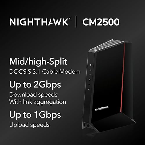 Miniatura 2 de NETGEAR Nighthawk DOCSIS 3.1 Cable módem de división mediaalta (CM2500) - Aprobado para velocidades más rápidas de hoy y compatible con todos los