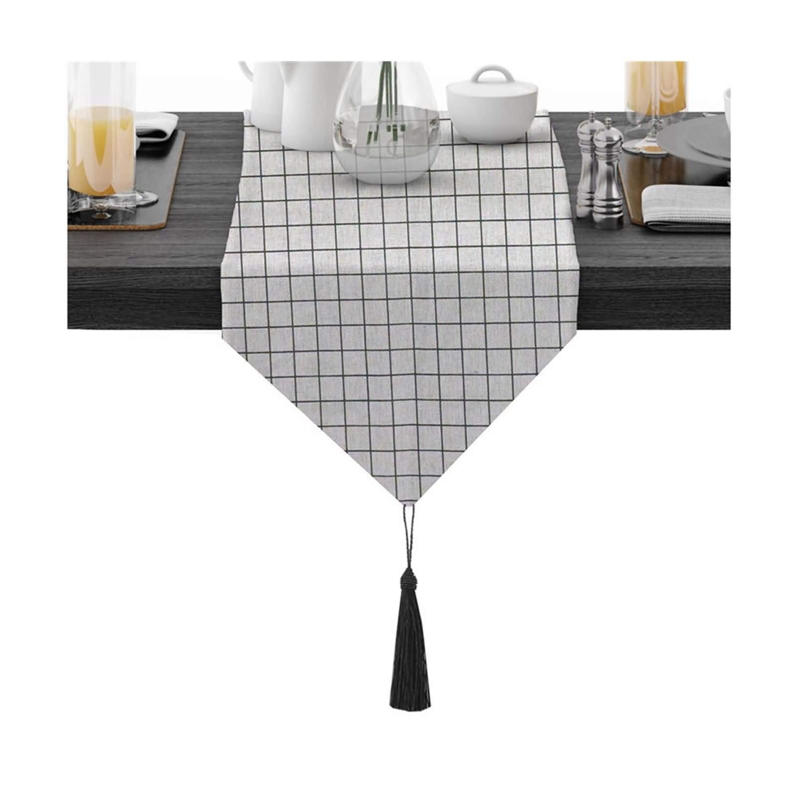 Tischdeko Garten, Tischläufer Weiß schwarz Vintage Gitter Tischläufer Cotton 30x360CM