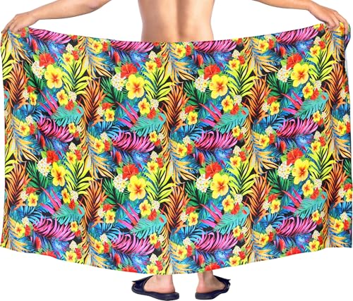 HAPPY BAY Men's Cover Up Hawaiian Summer Long Swim Trunk Swimwear for Men Vacation Beach Holidays Beachwear Pareo One Size Ebony, Floral3