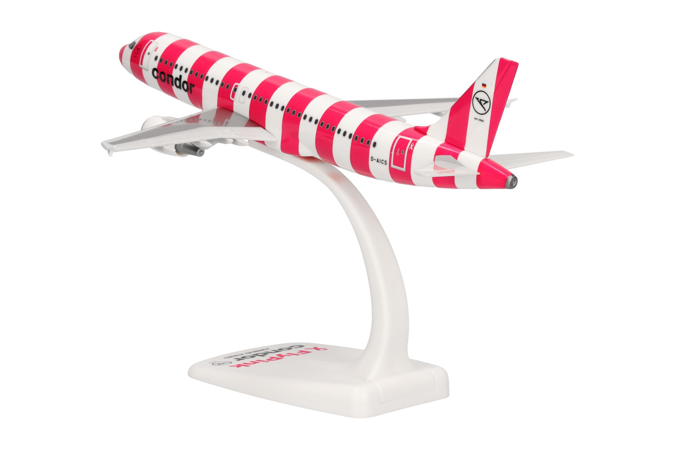 Herpa Snap-Fit Modellflugzeug Condor Airbus A320 FlyPink Plane, Miniatur im Maßstab 1:200, Sammlerstück, Modell mit Standfuß, Kunststoff