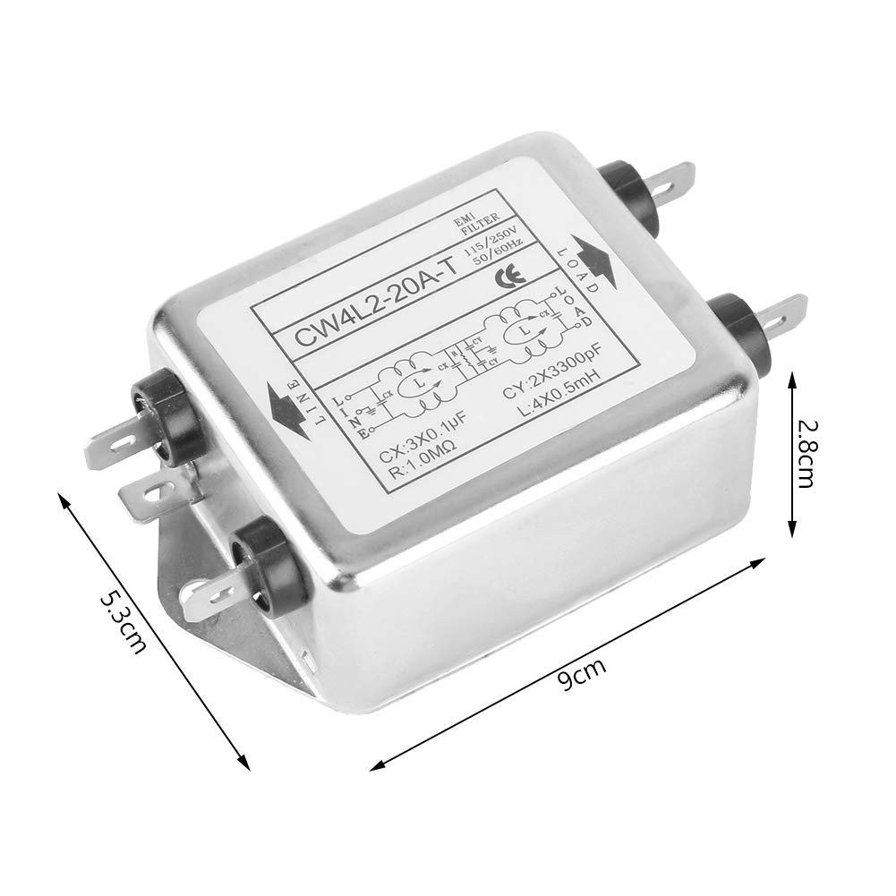 CW4L2-20A-T Filtre d'Alimentation EMI, Filtre EMI 20A 115V/250V 50/60Hz, Filtre Monophasé, Filtre de Puissance EMI, EMI Filter Interférentiel Électromagnétique, pour Équipement Mécanique