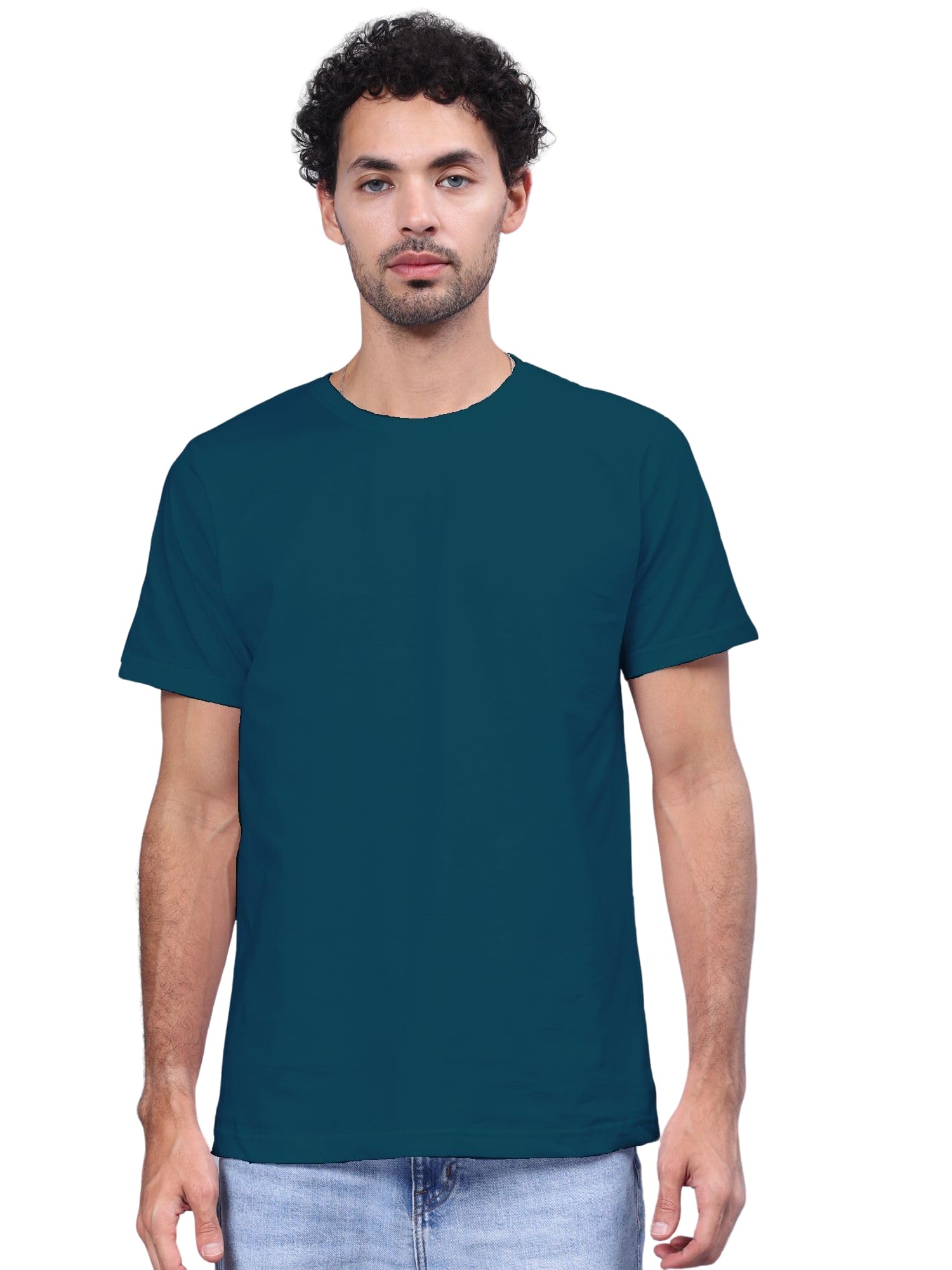 Men's Plain Regular Fit T Shirt, Comfortable, Durable Cotton Round Neck Half Sleeve Casual Tee-picture-36