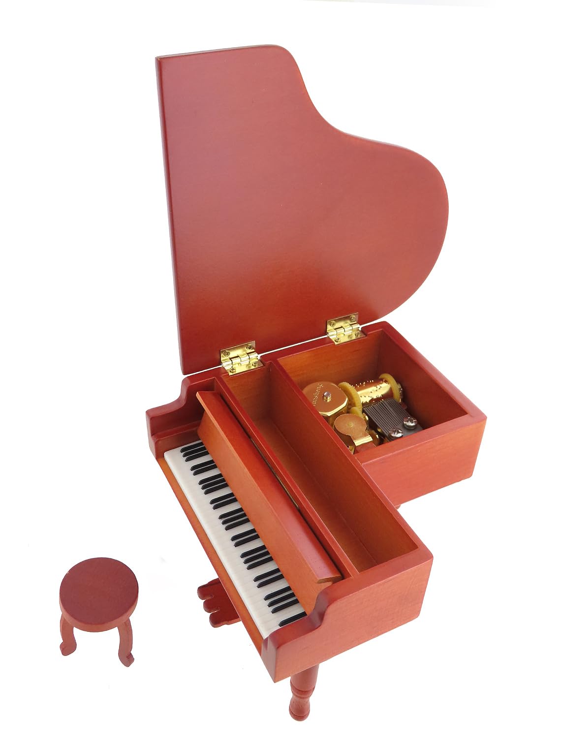 Carillon / scatola musicale di legno a forma di pianoforte in miniatura con spazio per riporre piccoli oggetti e meccanismo musicale a molla di 18 note - Ninna nanna di Johannes Brahms.