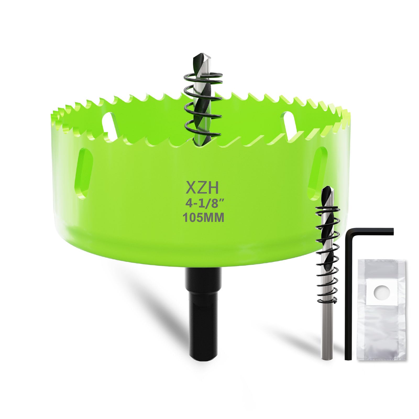 XZH 105mm Bi-Metal Hole Saw Kit with Arbor & Pilot Bit, Effortless Smooth Cutting for Wood Plastic, Drywall & Thin Metal