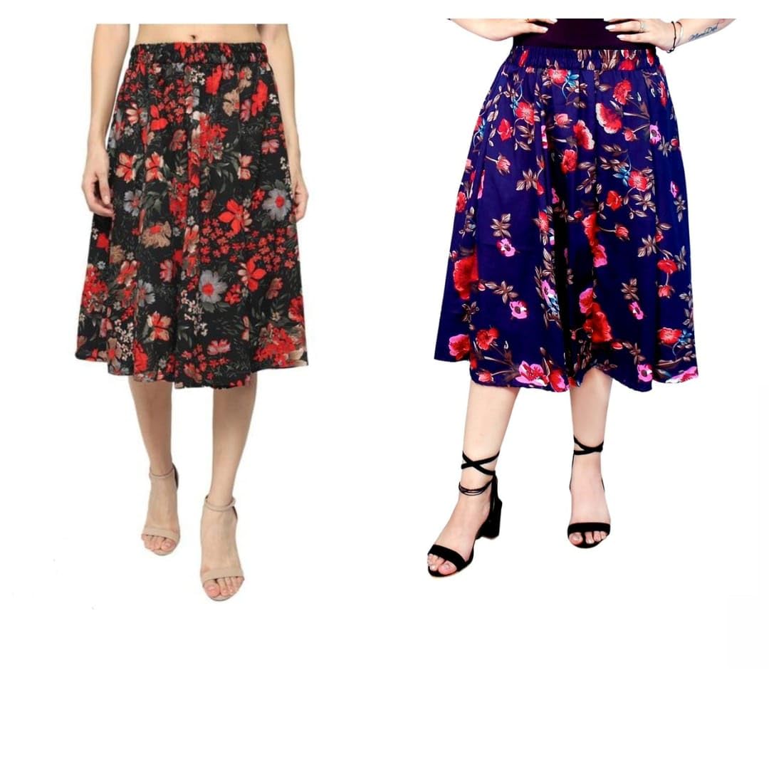 MAIYYA Collection Floral Print Mid Calf Length Women Panel Polyester Skirt COPY-IBPNL-COMBO-2044-E