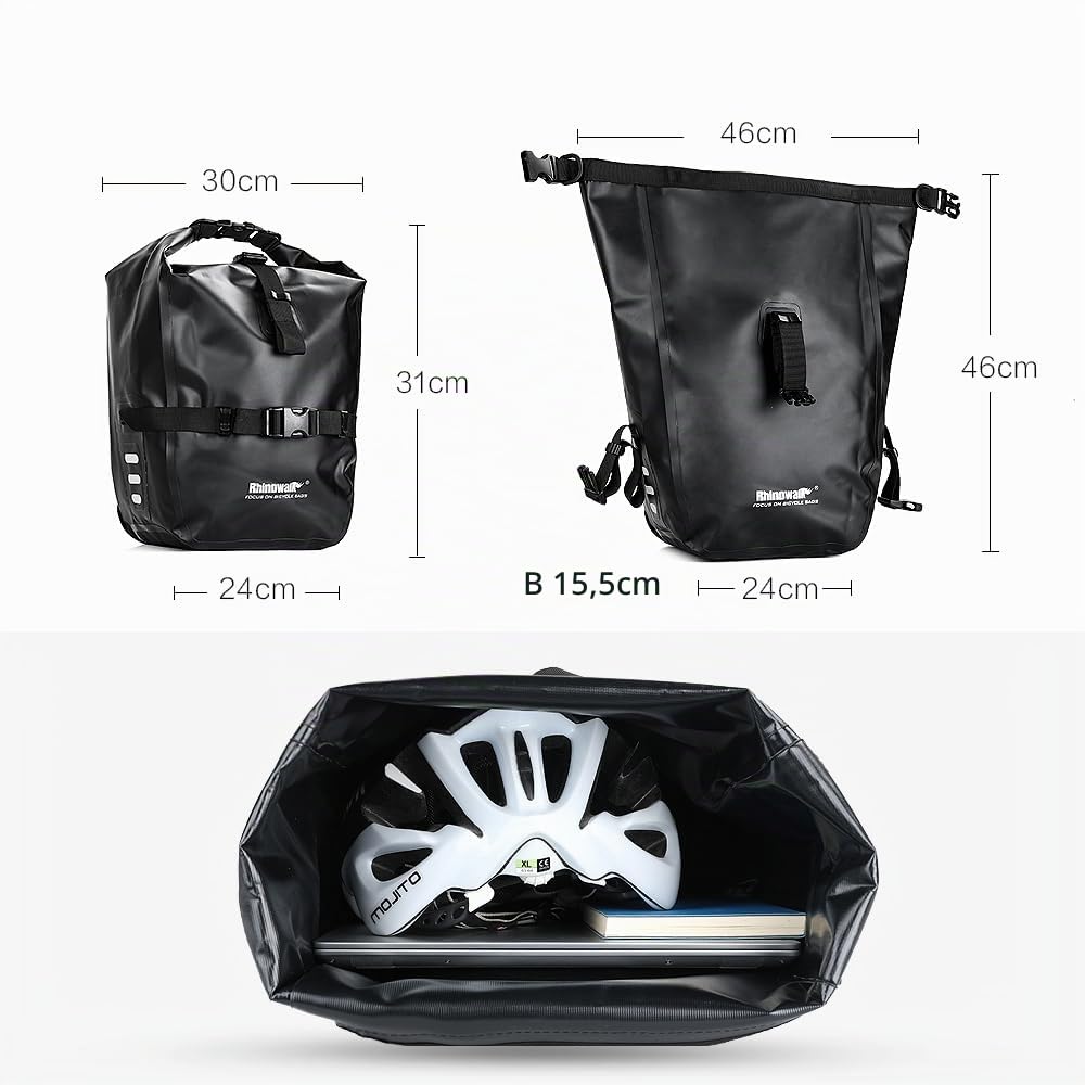 Rhinowalk Fahrradtasche Wasserdicht Gepäckträgertasche Fahrrad Gepäckträger Seitentaschen Rolltop Radtasche Hinterradtasche