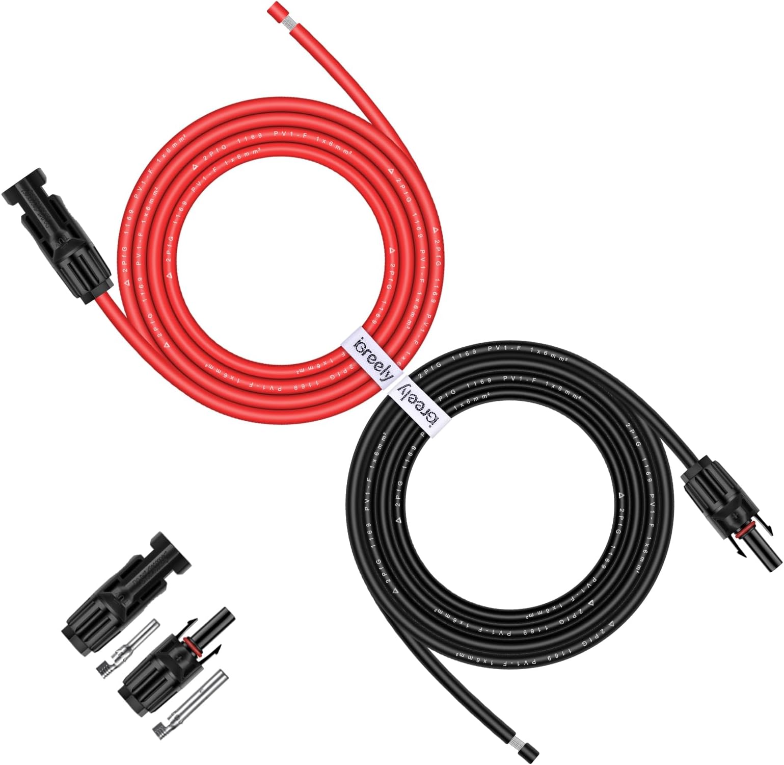 iGreely Solar Panel Extension Cable - 10 Feet 10AWG(6mm²) Solar Extension Cable with Female and Male Connector Solar Panel Wiring Wire Adapter (10FT Red + 10FT Black)