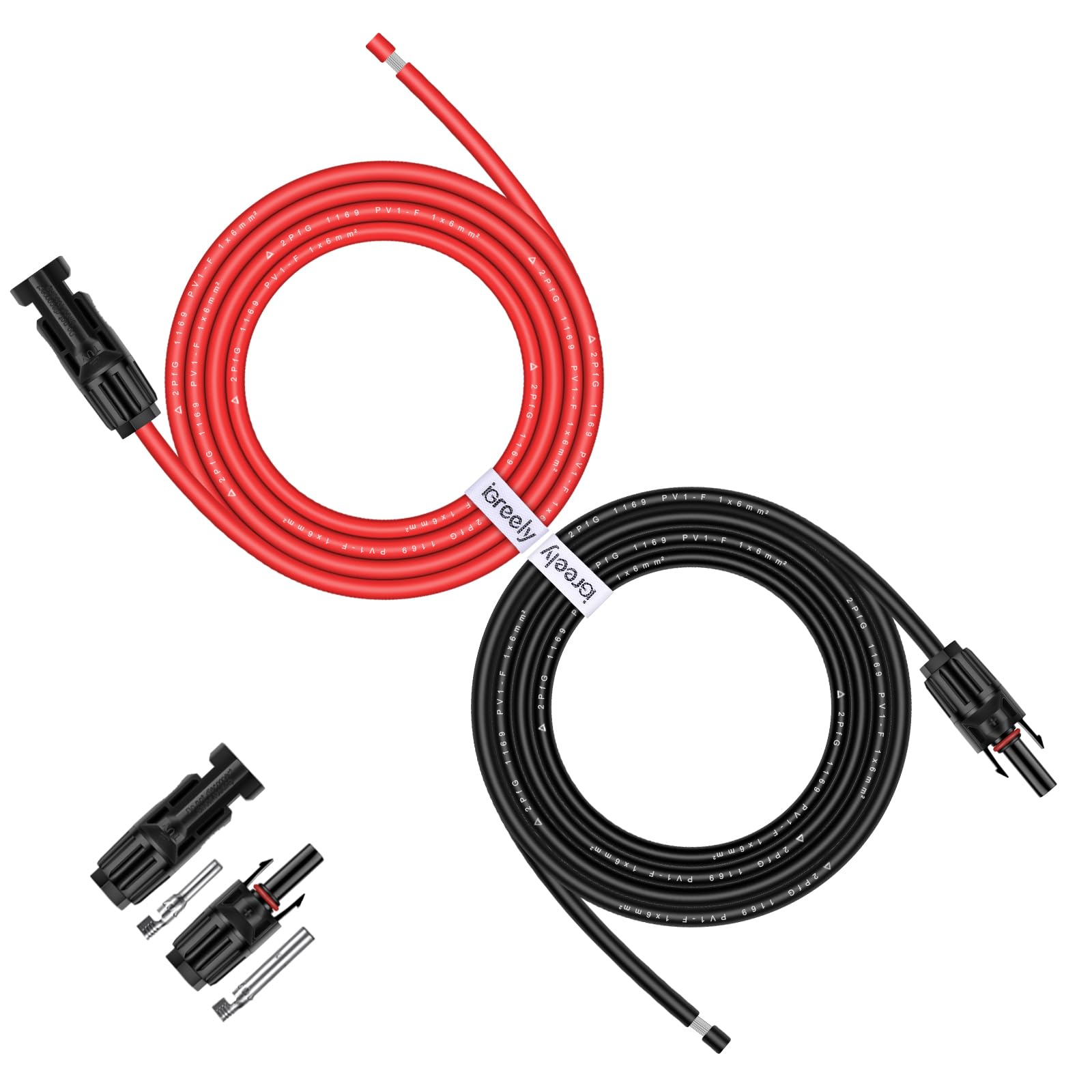 iGreely Przedłużacz do panelu słonecznego 6 mm²/10AWG z żeńskim i męskim złączem panelu słonecznego, wodoodporny adapter do panelu słonecznego 3 m, 25 m, czerwony + czarny