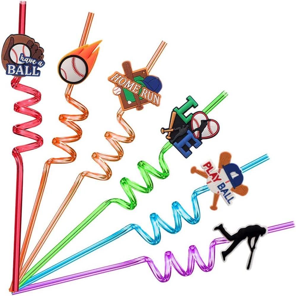 24pcs Baseball Reusable Drinking Plastic Straws for Baseball Party Favors Gift Bags Perfect for Kids Baseball Theme Birthday Party Supplies, Sports Baseball Party Favors with 2 Cleaning Brushes