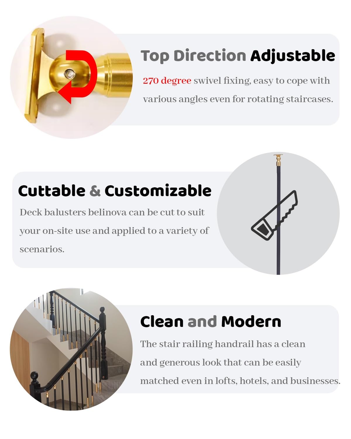 Zestaw regulowanych balustrad schodowych do użytku wewnątrz i na zewnątrz, łatwa instalacja, sprzęt, 13 balustrad na balkon, wysokość 85 cm, idealne do bezpieczeństwa w domu