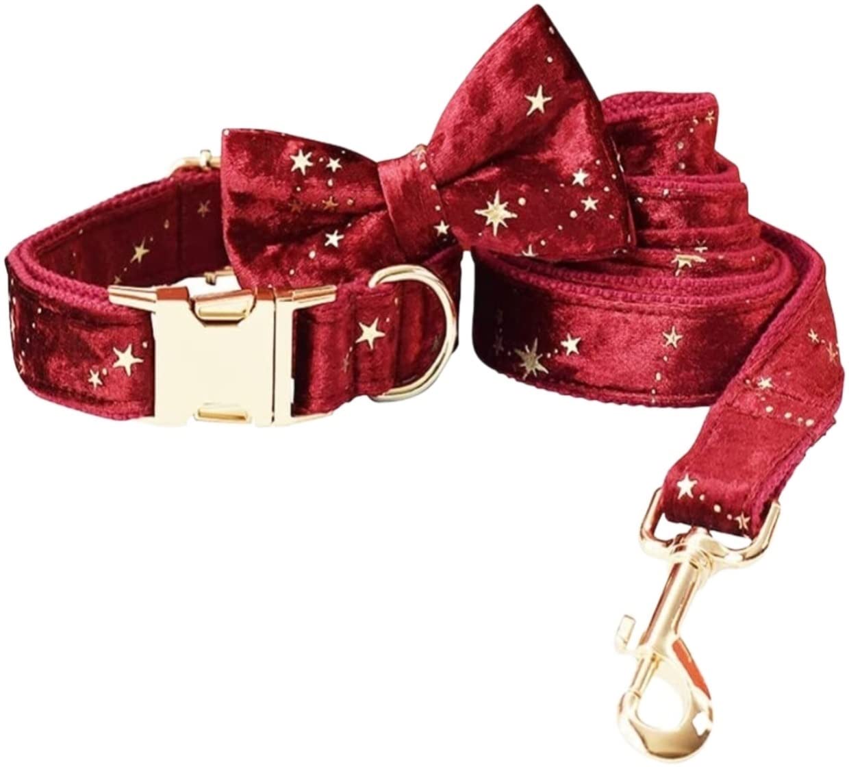Morbido Guinzaglio Per Cani Collare Per Cani Personalizzato E Guinzaglio Per Animali Domestici In Velluto Rosso Natalizio Con Stelle Dorate Antiscivolo Flexi(27-41cm)