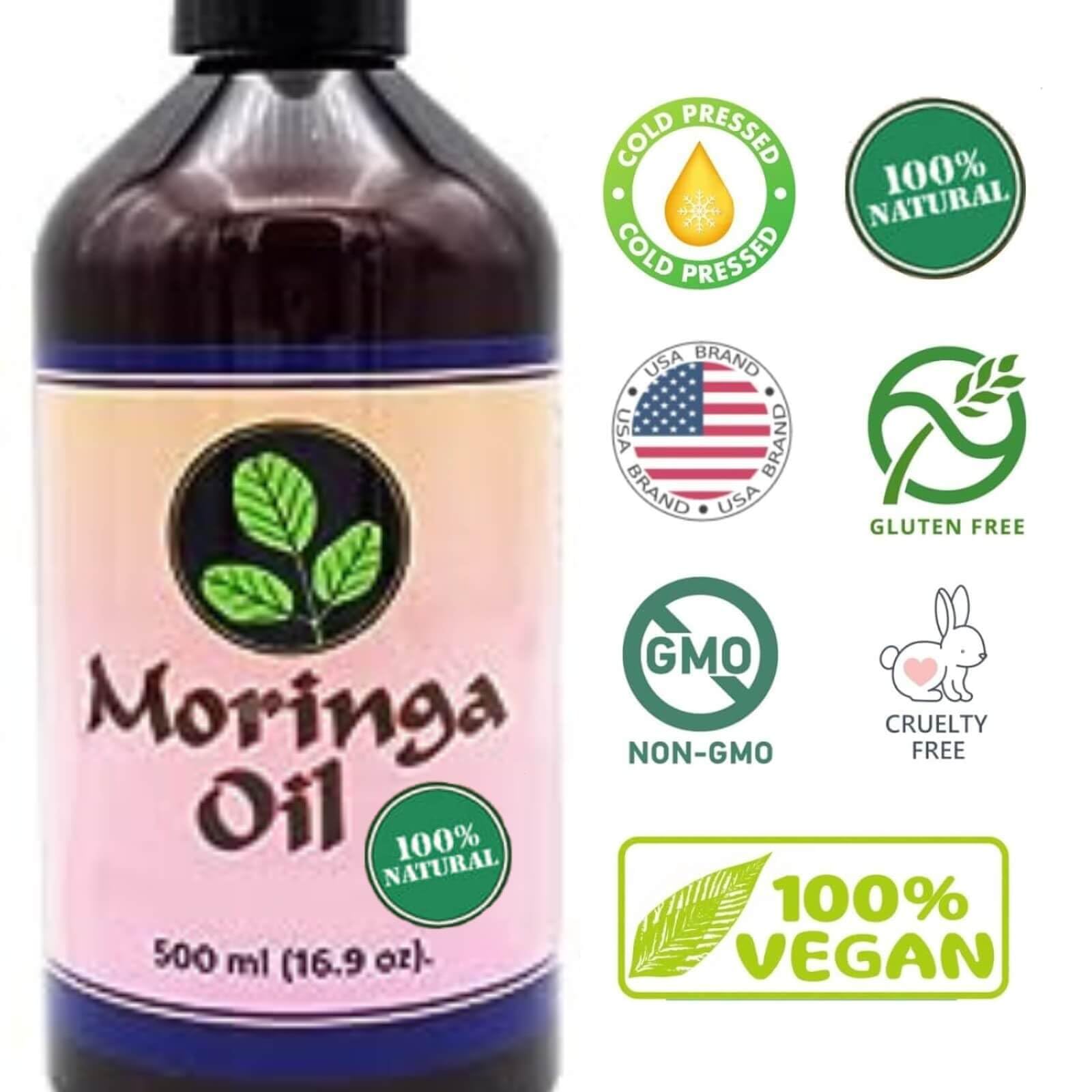 100% Pure Cold-Pressed Unrefined Moringa Oil for Face, Hair & Body