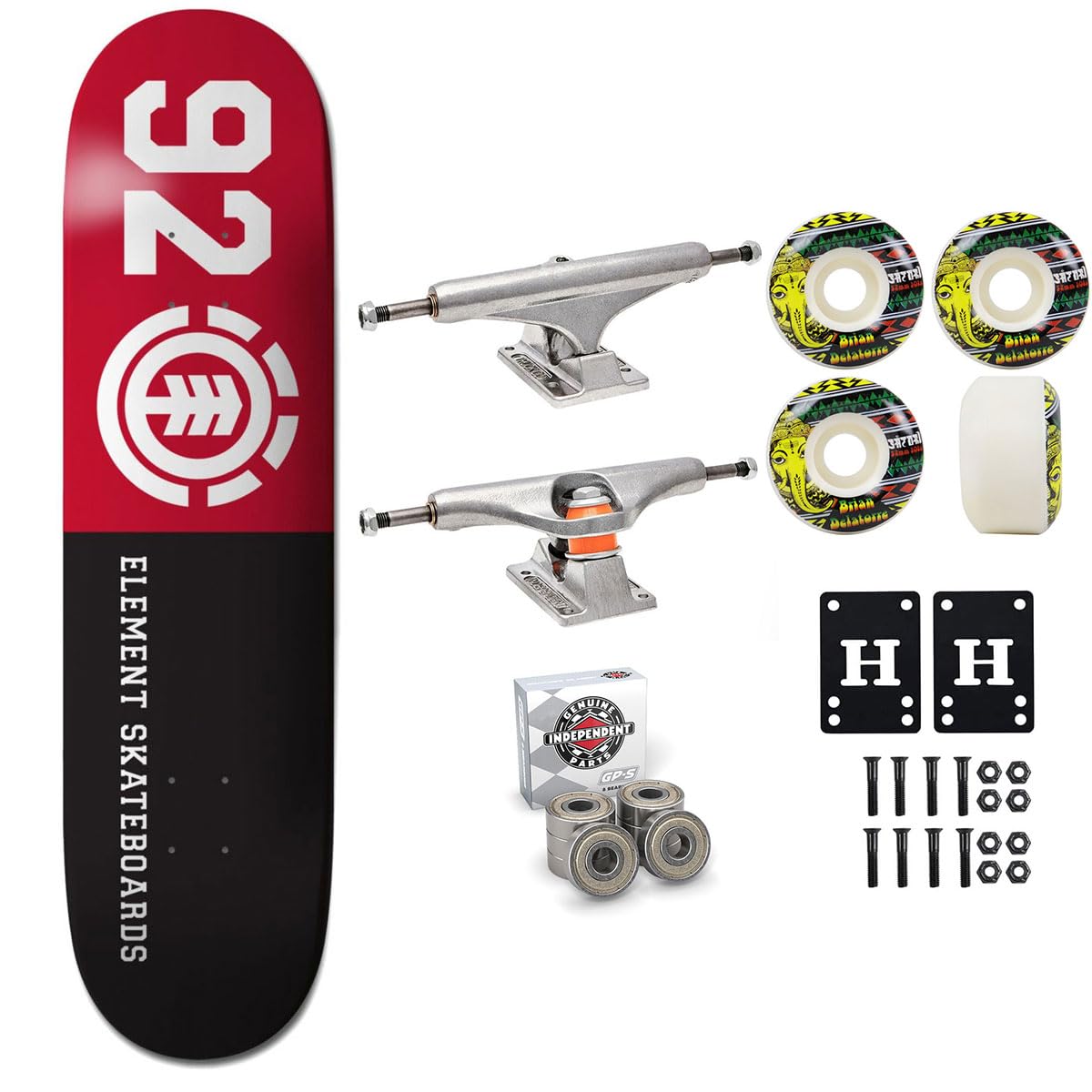 Element Professional Skateboard Complete with Independent Trucks Satori Wheels Independent Bearings Mounting Hardware and Risers - Premium Assembly