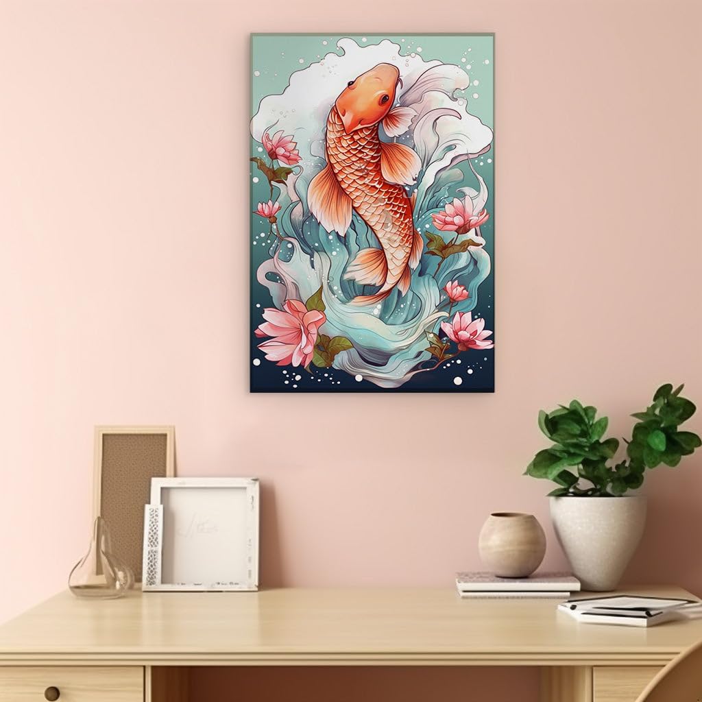 Canvas for Living room. Leaping Koi Majesty � A Vivid Dance of Colors and Waves, 27 x 18 inch Canvas Wall Art - Contemporary Masterpieces - Modern Home Decor - 69x46 cm (27x18 inch)