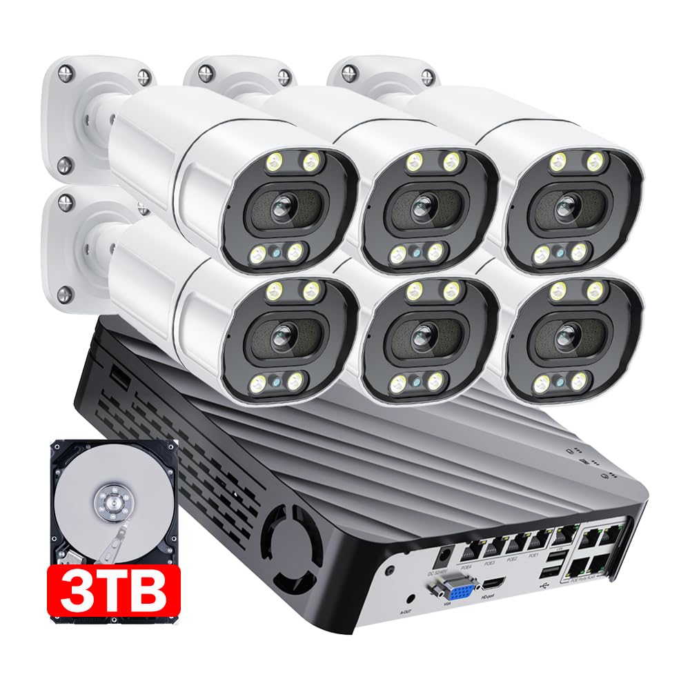 8MP 4K Security Camera System, 8CH NVR Recorder with AI Face Vehicle Detection, UHD IP PoE Cameras with Color Night, Spk Work with Xmeye Pro for Home