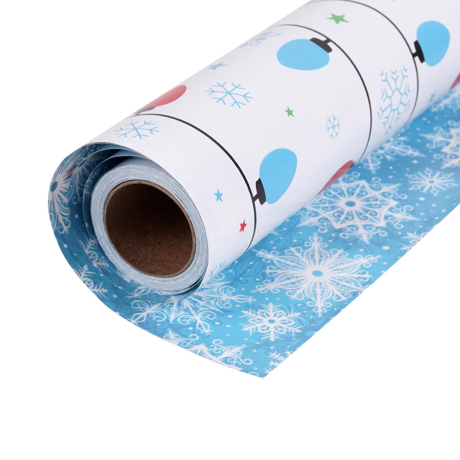 Linelglobal Mini rollo de papel de regalo de Navidad, rollo reversible de papel de regalo de dos lados, 17 x 295 pulgadas, iluminación y copos de nieve