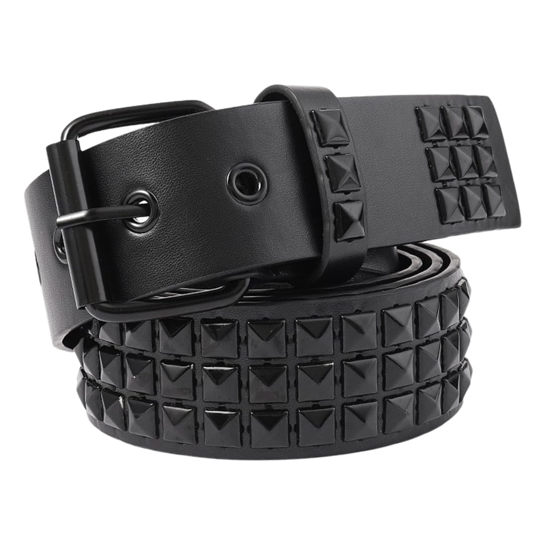 Jamakala Women's Black Pyramid Studs Studded Belt, Punk Rock Belt For Men, Goth Rivet Triple Grommet Black Pu Leather Gothic Belts Accessories For Jeans Pants