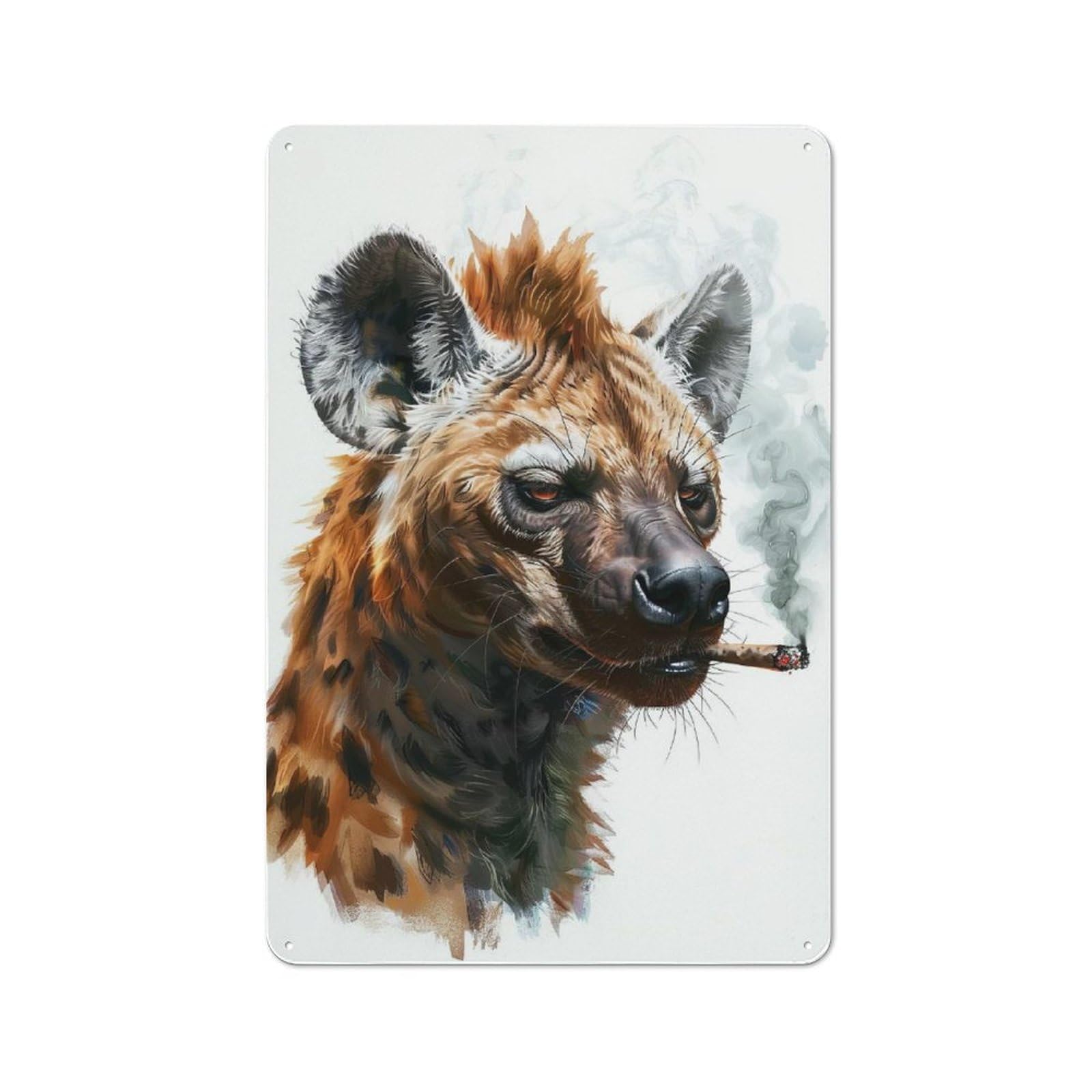 Vintage Cafe Metal Sign 30x20cm Featuring Smoking Hyena, Bistro Wall Plaque for Tea Room, Shop Wall Or Breakfast Area