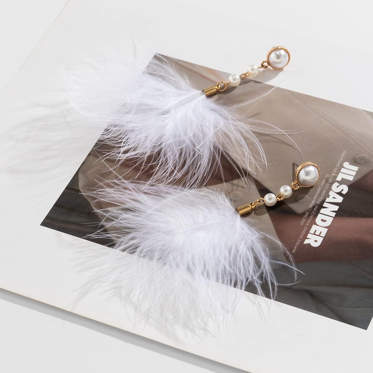 Fluffy Feather Drop Dangle Earrings Vintage Pearl Flocked Feather Tassel Earrings Long Statement Ear Accessories for Women - Image 5