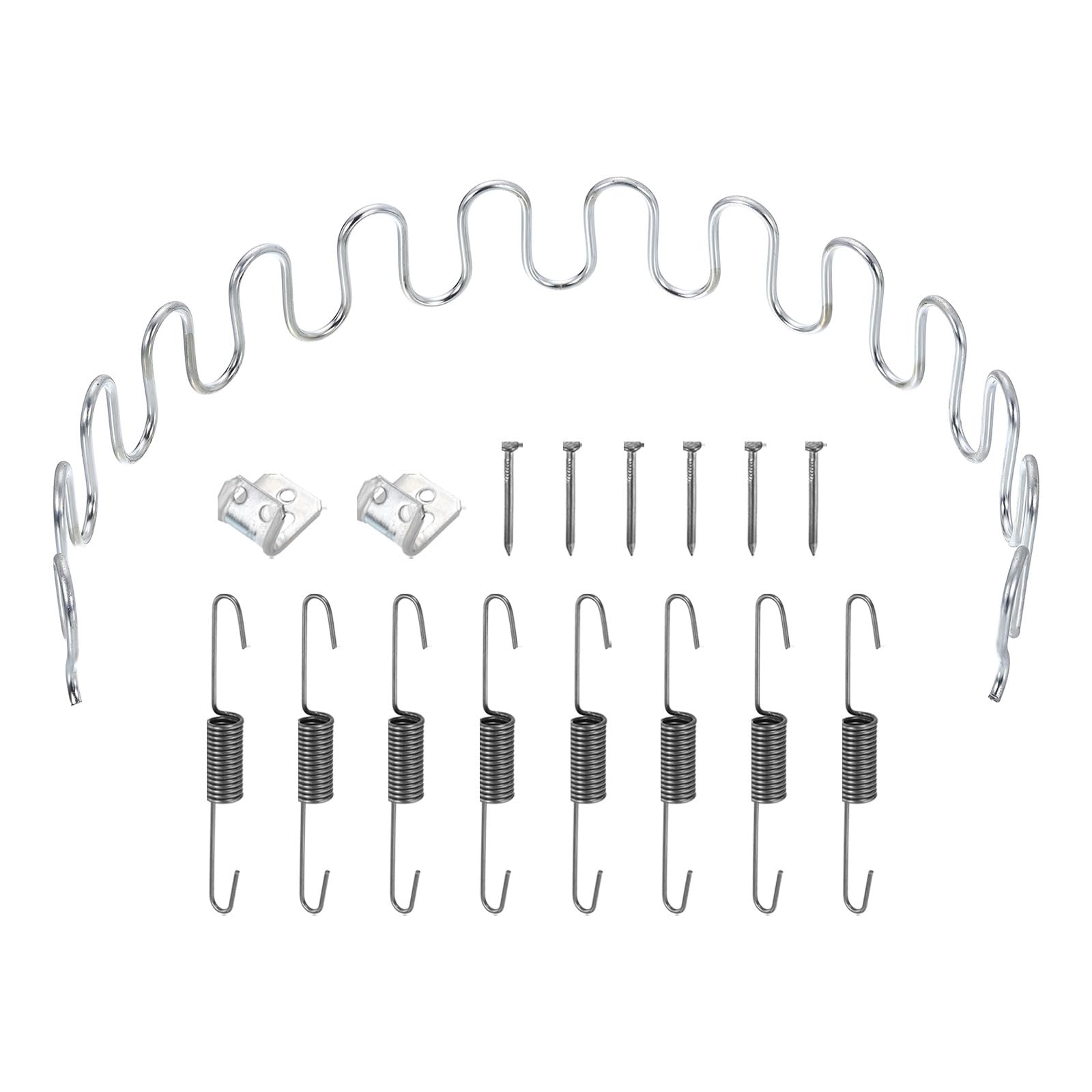sourcing map 23.6" Upholstery Spring Replacement Kit, Carbon Steel Sagging Cushions Repair Kit Arch Spring with Balance Hooks, S Spring Clips, Screws for Sofa Recliner Chair, Silver