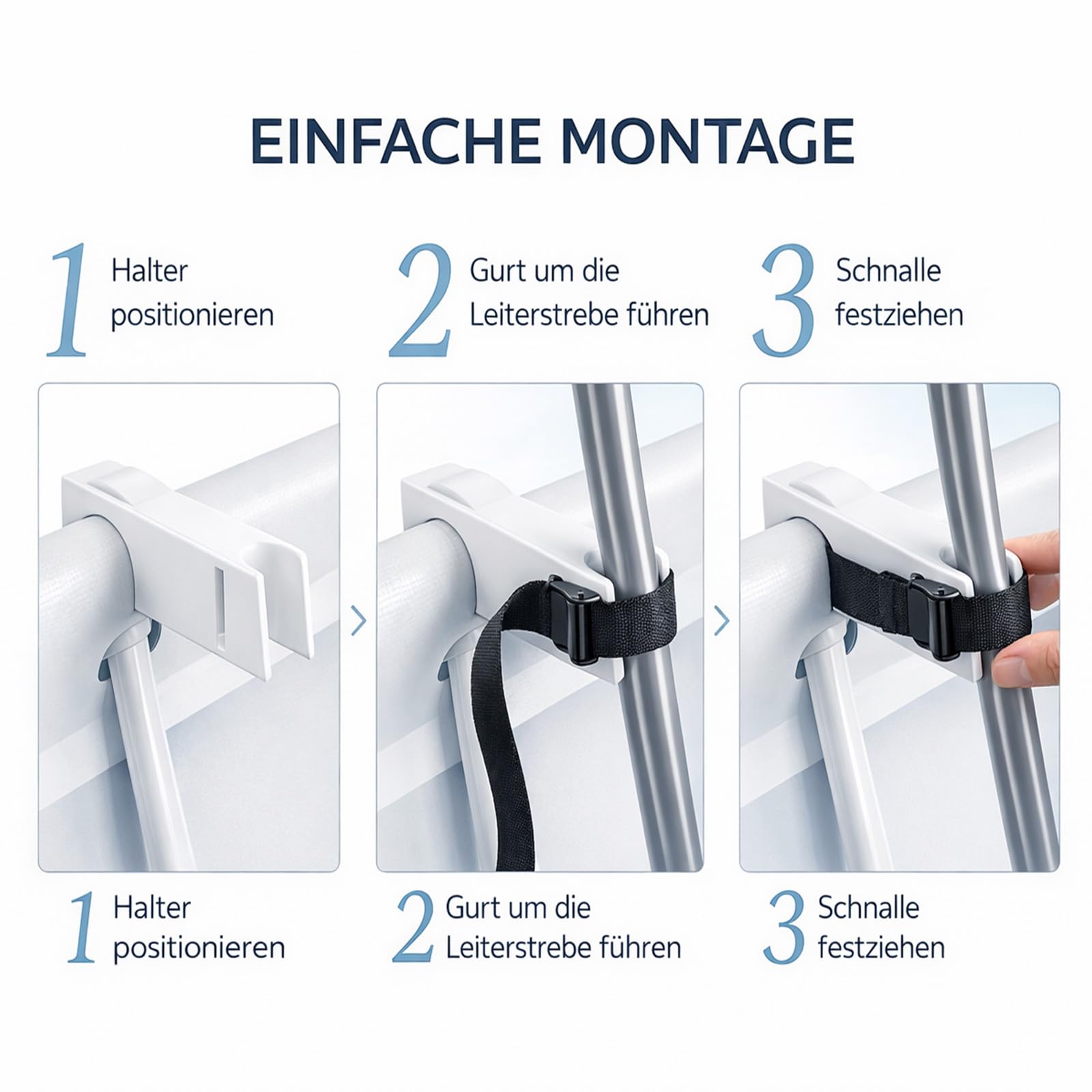 Poolleiter Stabilisator kompatibel mit Intex Poolleiter – Leiter Befestigung mit Gurt für Frame Pool Leiter, Kippschutz & Stabilisierung, rutschfest, UV-beständig, Montage ohne Werkzeug, 2er Set