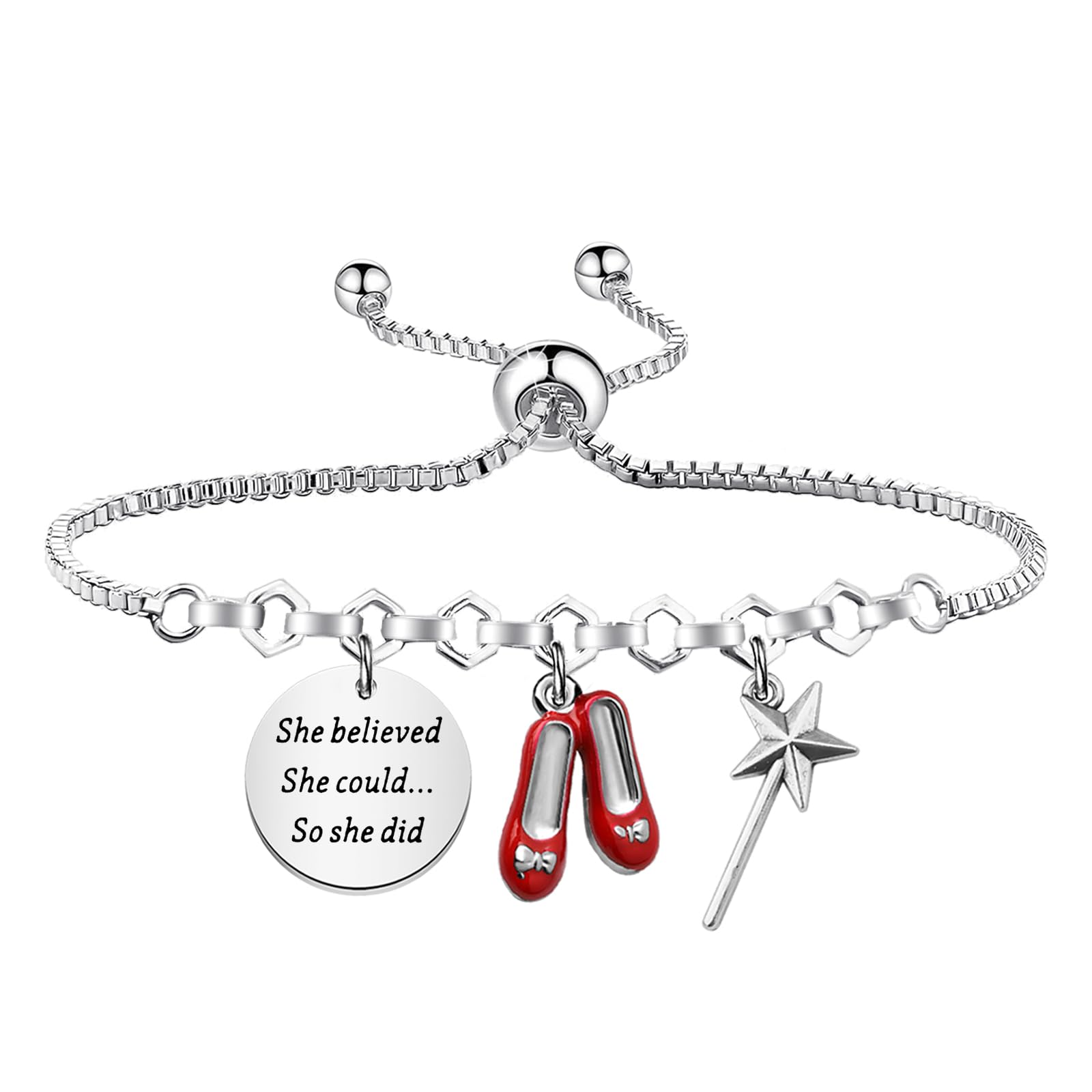 PLITI Dorothy Gift Dorothy Ruby Gift She Believed She Could So She Did Ruby Slippers Bracelet For Fantasy Movie Fan