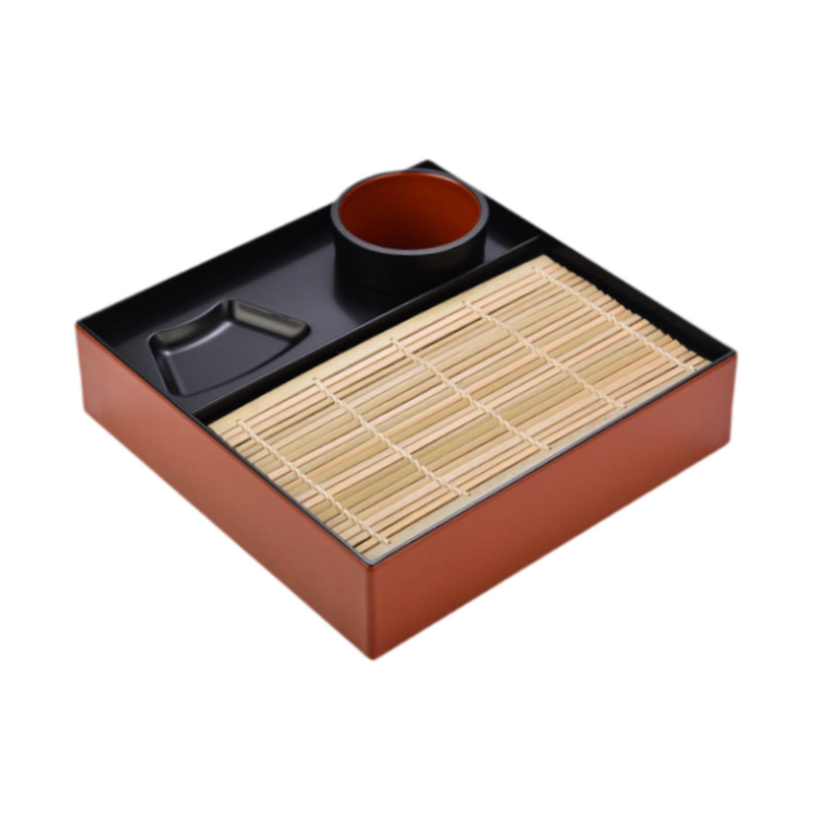 YWJLQH Soba Plate Sushi Plate Home with Drain Mat Restaurant Food Platter Drainboard Appetizer Tray Japanese Style Noodles Board, Square red inside