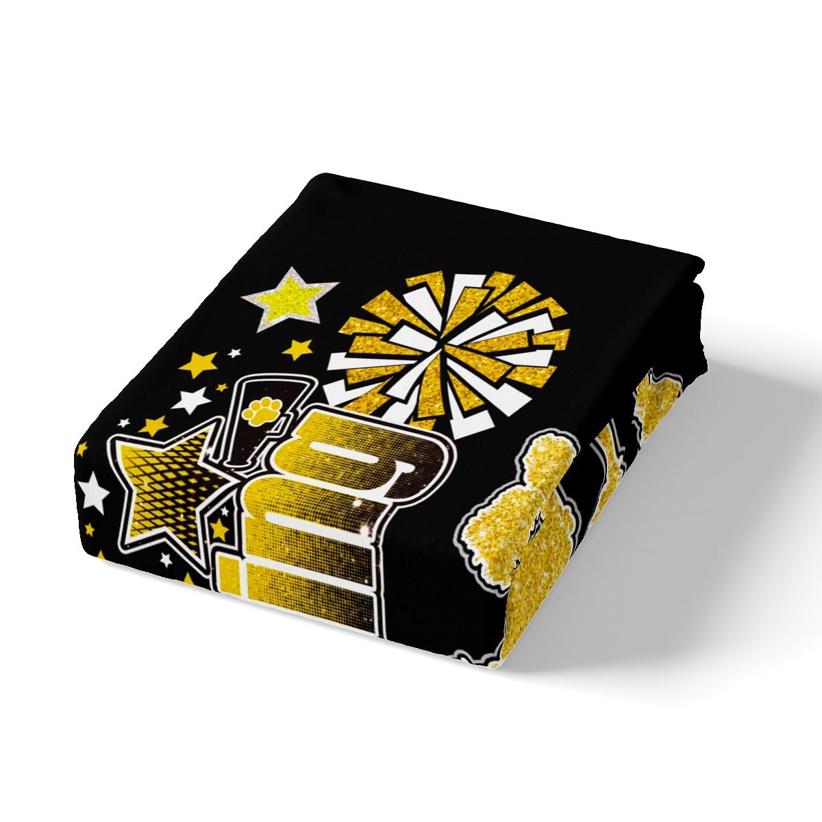 Manfei Cheerleader Team Gymnastik Bettbezug Set S Größe,Cheerleader Bettwäsche Set,Kinder Mädchen Frauen Zimmer Dekor,Gold Glitter Sterne Mode Tröster Abdeckung Schwarz Soft Quilt Cover,1 Kissenbezug