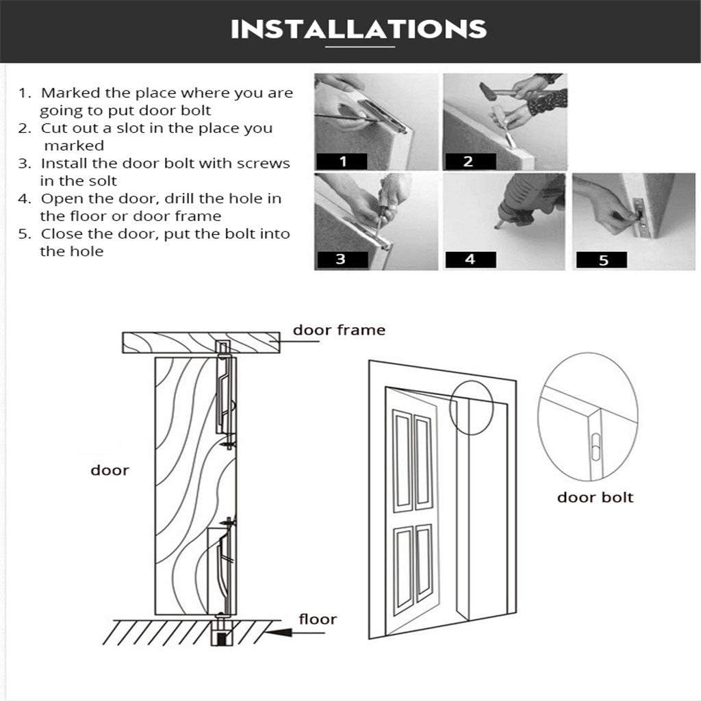 Stainless Steel Hidden Door Bolt Security Guard Door Latch 6 Inch Sliding Door Lock Bathroom Bolt Dust Proof Hardware (Color : A) (Black)
