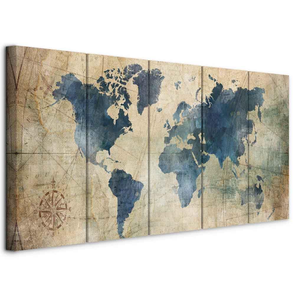 murando - Quadro Acustico Mappamondo 5 pezzi schiuma acustica Quadri Moderni Grandi - Camera da Letto Matrimoniale - Stampa su Tela - Pannelli Fonoassorbenti Decorativi - Fonoassorbente