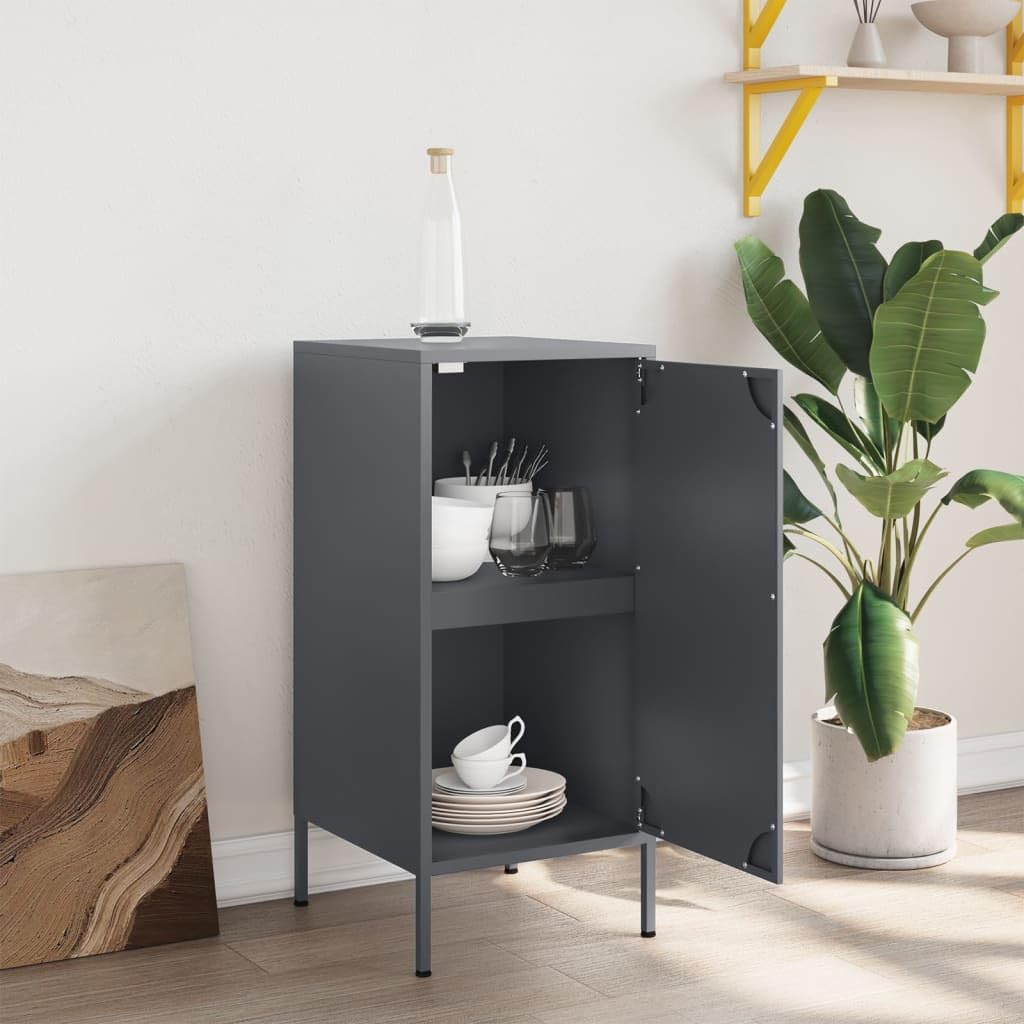 Buffet anthracite 36 x 39 x 79 cm, en acier laminé à froid, armoire avec porte, 2 compartiments, pieds réglables, organisateur robuste, pour chambre à coucher, salon