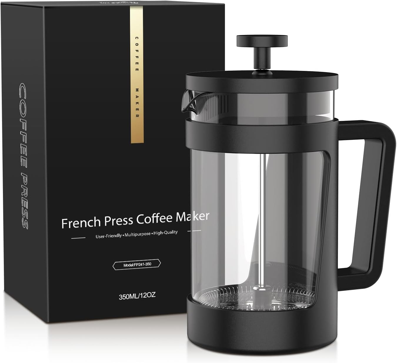 RAINBEANSmall French Press 12 Oz, Mini French Press Coffee Maker 1 Cup, Single Serve Coffee Press, Coffee Brewer With 3 Level Filtration, Perfect for Tea Lovers